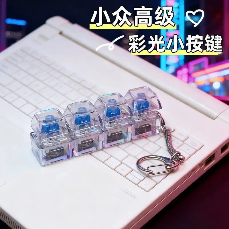 LED Keyboard Keychain Fidget Toys Crystal Clicker Sensory Toy for Stress Relief Keyboard Keychain Fidget Gadget for Adults Kid