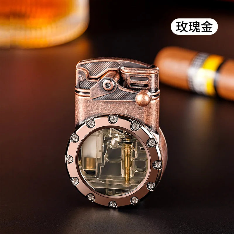 Personalized Rocker Double Straight Blue Flame Lighter Transparent Air Chamber Inflatable Lighter Men's High-end Business Gift