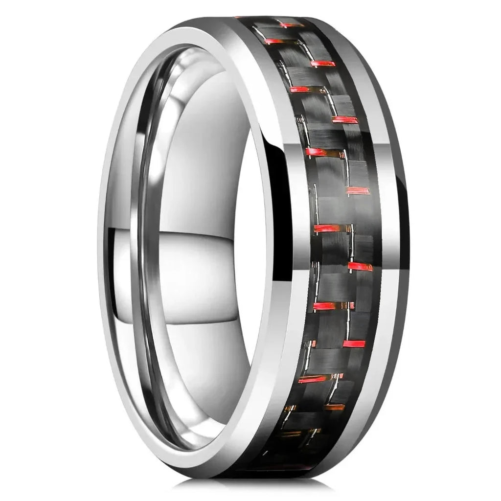 Gold Color Carbon Fiber Inlay Rings For Men, Luxury 8MM Men Gold Color Stainless Steel Rings, Wedding Band Jewelry Drop Shipping