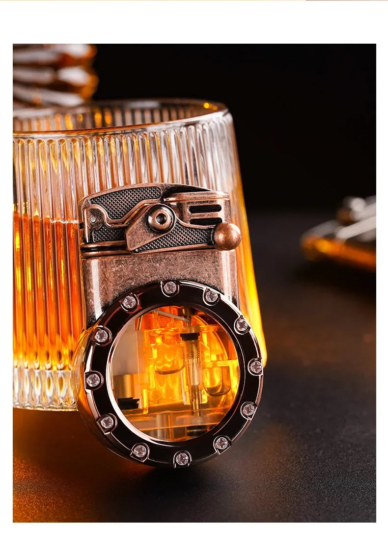 Personalized Rocker Double Straight Blue Flame Lighter Transparent Air Chamber Inflatable Lighter Men's High-end Business Gift