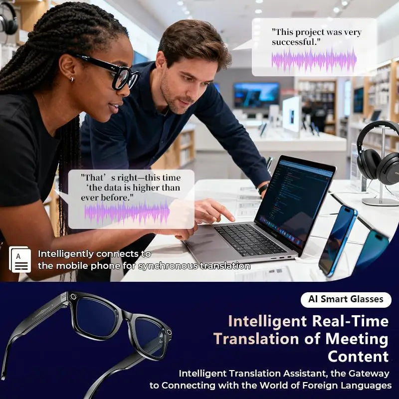 Multifunctional  Smart AI Camera Glasses with 8MP 140+ Languages Real-Time Translation Bluetooth Music 1080P Video Recording