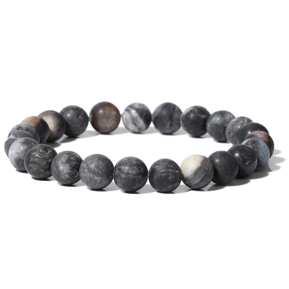 8mm Black White Natural Stone Bracelet Handmade Matte Opal Beaded Bracelets Energy Yoga Male Bracelet for Men Women Jewelry Gift