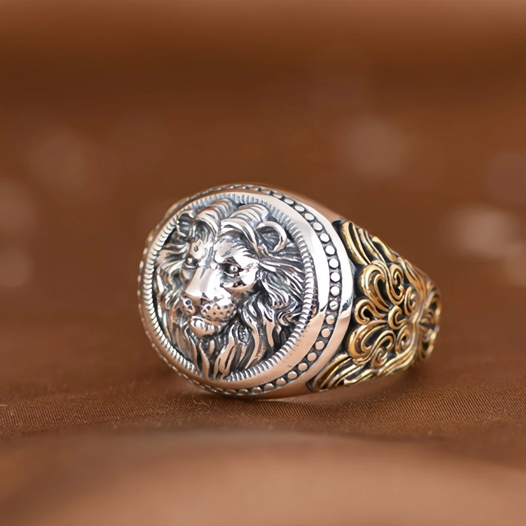 Retro Lion Golden Ivy Vine Adjustable Open Ring For Men Punk Gothic Edgy Copper Jewelry Bikers Accessories Male Charm Gift