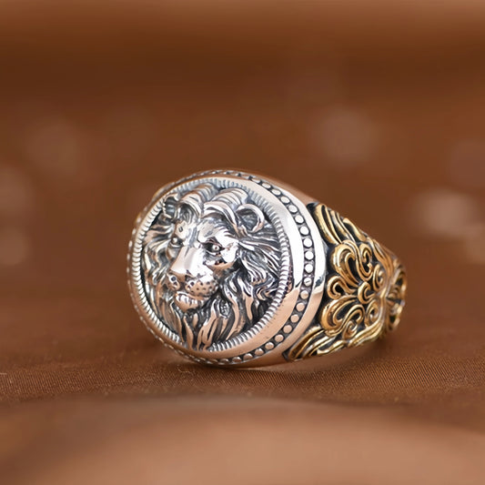 Retro Lion Golden Ivy Vine Adjustable Open Ring For Men Punk Gothic Edgy Copper Jewelry Bikers Accessories Male Charm Gift
