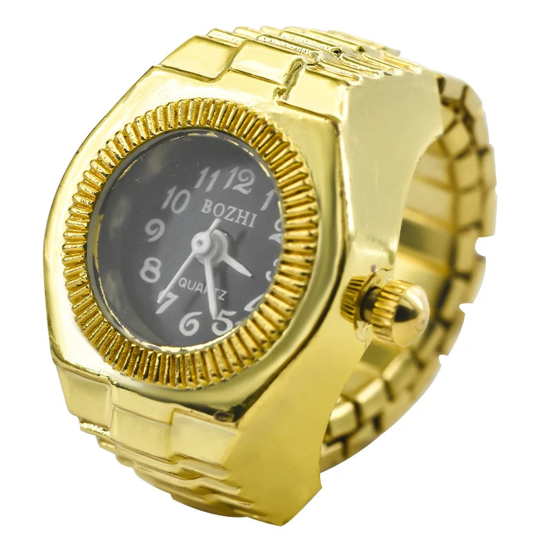 The New Best-Selling Ring Watch Features A Creative Golden Alloy Case With Fingers And A Round Dial For Couples And Men