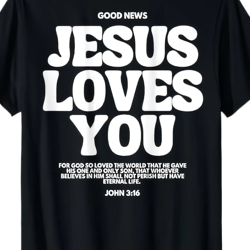 Jesus Loves You Graphic Tee Men Retro Christian Faith Streetwear T-Shirt Soft Cotton
