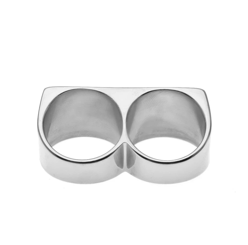 Personality Hip Hop Two Finger Rings Stainless Steel Gold Color Men Punk Biker Rings Women Party Cool Ring Size 10 11 Available