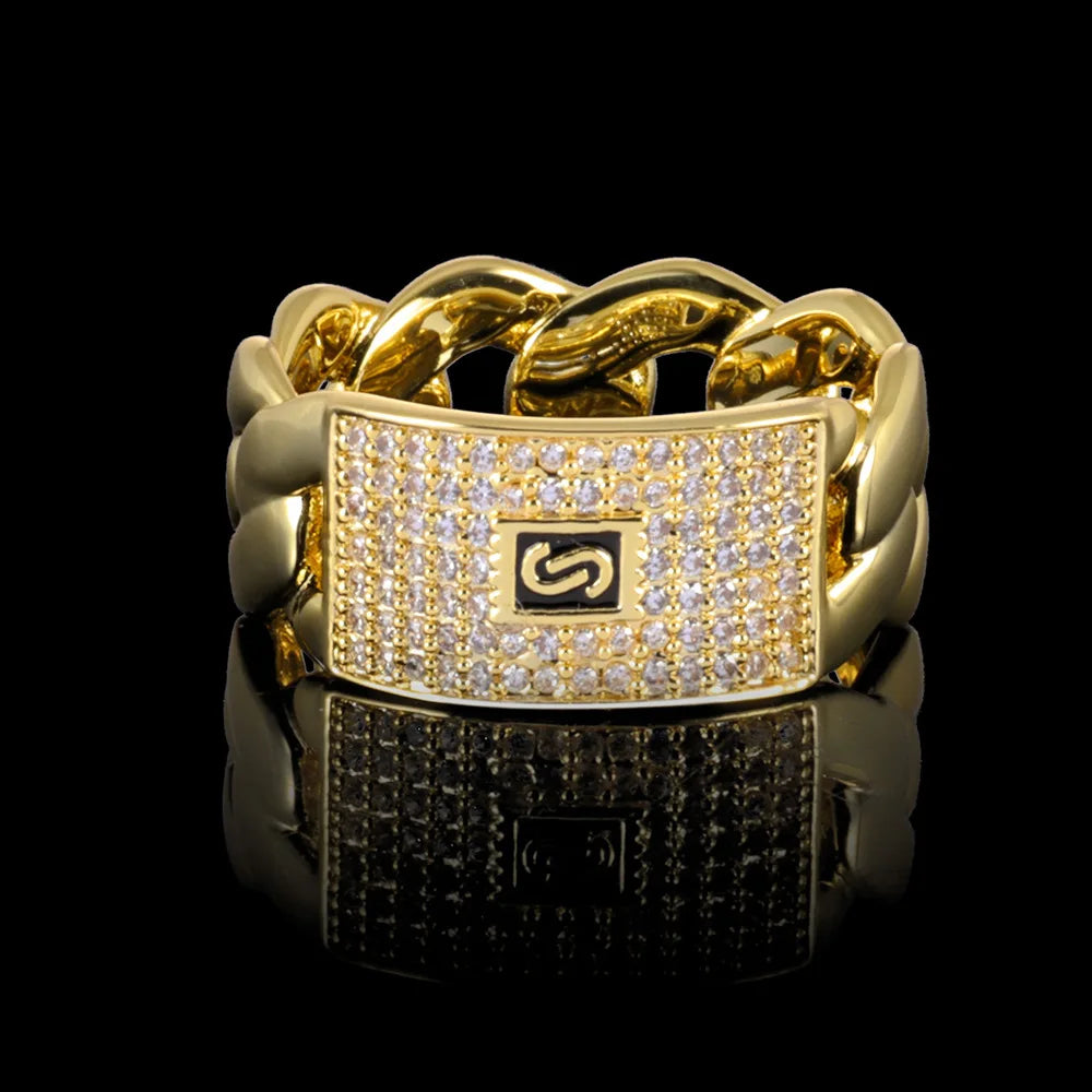 Luxury 24K 9999 Pure Gold real gold Men's Hip Hop Ring Point Diamond Cuban Ring
