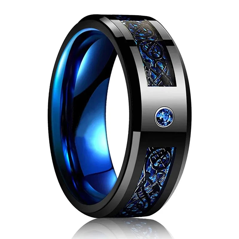 Gold Color Carbon Fiber Inlay Rings For Men, Luxury 8MM Men Gold Color Stainless Steel Rings, Wedding Band Jewelry Drop Shipping