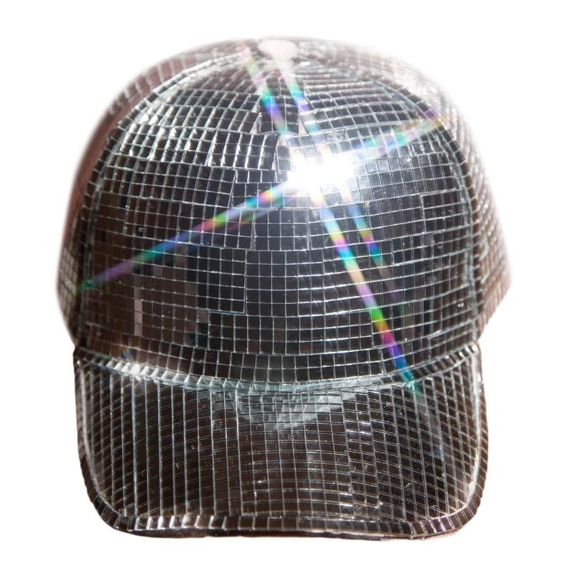 652F Disco Mirror Hat for Adult Glittering Bucket Cap for Bachelorette Party Music Festival Carnival-Show Costume  Hats