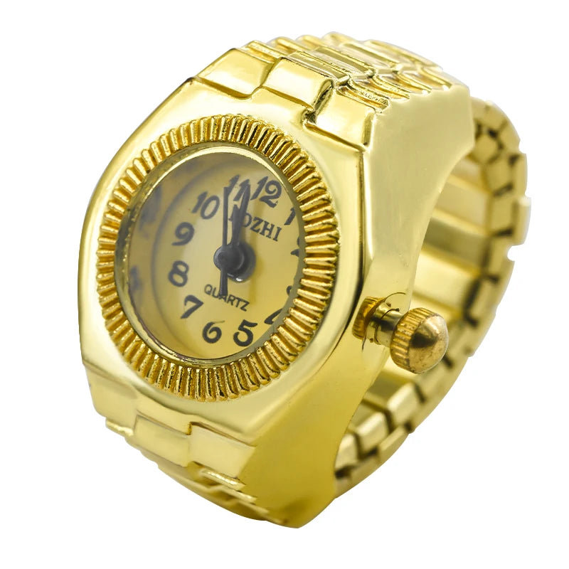 The New Best-Selling Ring Watch Features A Creative Golden Alloy Case With Fingers And A Round Dial For Couples And Men
