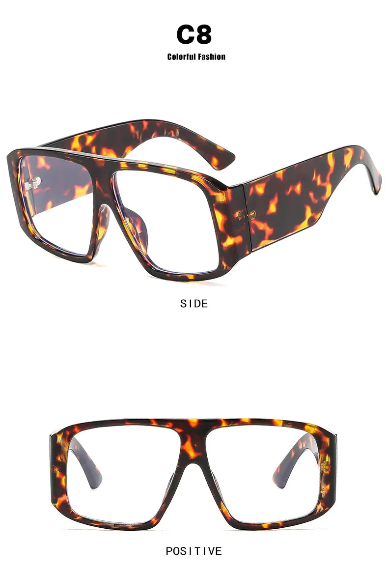 SO&EI Fashion Square Sunglasses Women Clear Gradient Shades UV400 Retro Men Wide Legs Trending Punk Sun Glasses