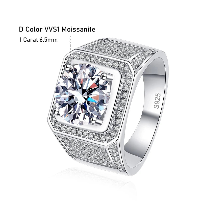 Tezzc 2ct 5ct 10ct Moissanite Lab Diamond Ring For Men 925 Sterling Silver with Gold Plated Wedding Man Rings Jewelry Certified