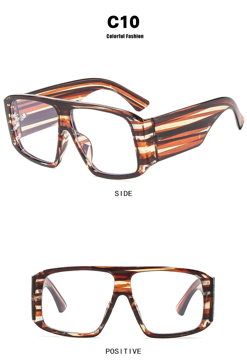 SO&EI Fashion Square Sunglasses Women Clear Gradient Shades UV400 Retro Men Wide Legs Trending Punk Sun Glasses