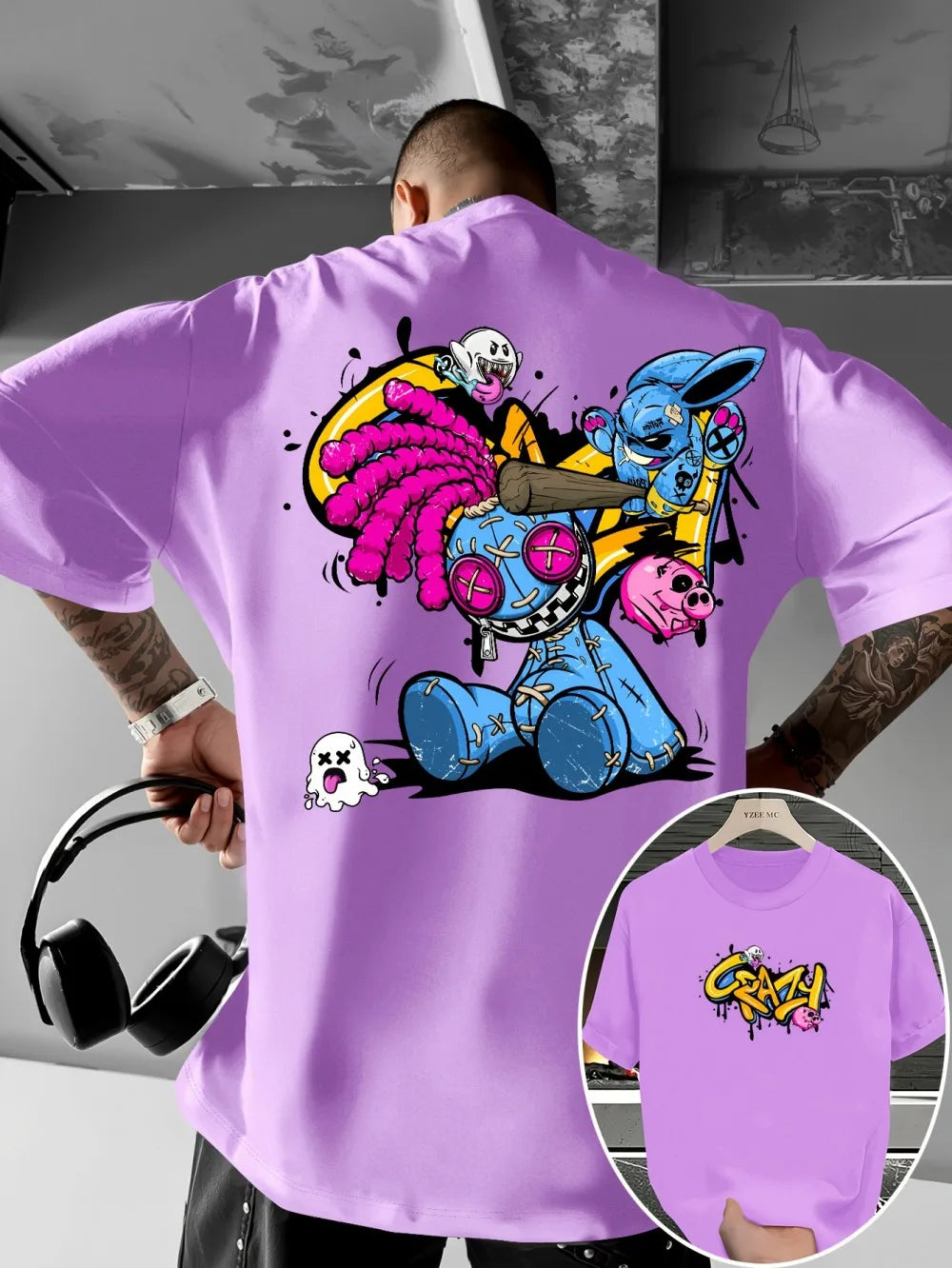 European and American new men's cartoon graffiti print comfortable, soft, breathable round neck T-shirt outdoor street style top