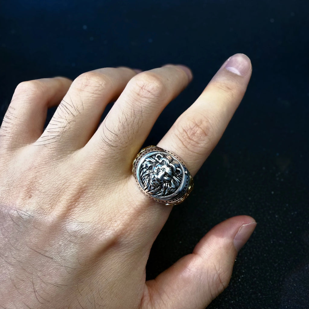 Retro Lion Golden Ivy Vine Adjustable Open Ring For Men Punk Gothic Edgy Copper Jewelry Bikers Accessories Male Charm Gift