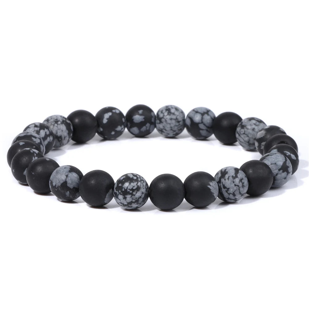 8mm Black White Natural Stone Bracelet Handmade Matte Opal Beaded Bracelets Energy Yoga Male Bracelet for Men Women Jewelry Gift
