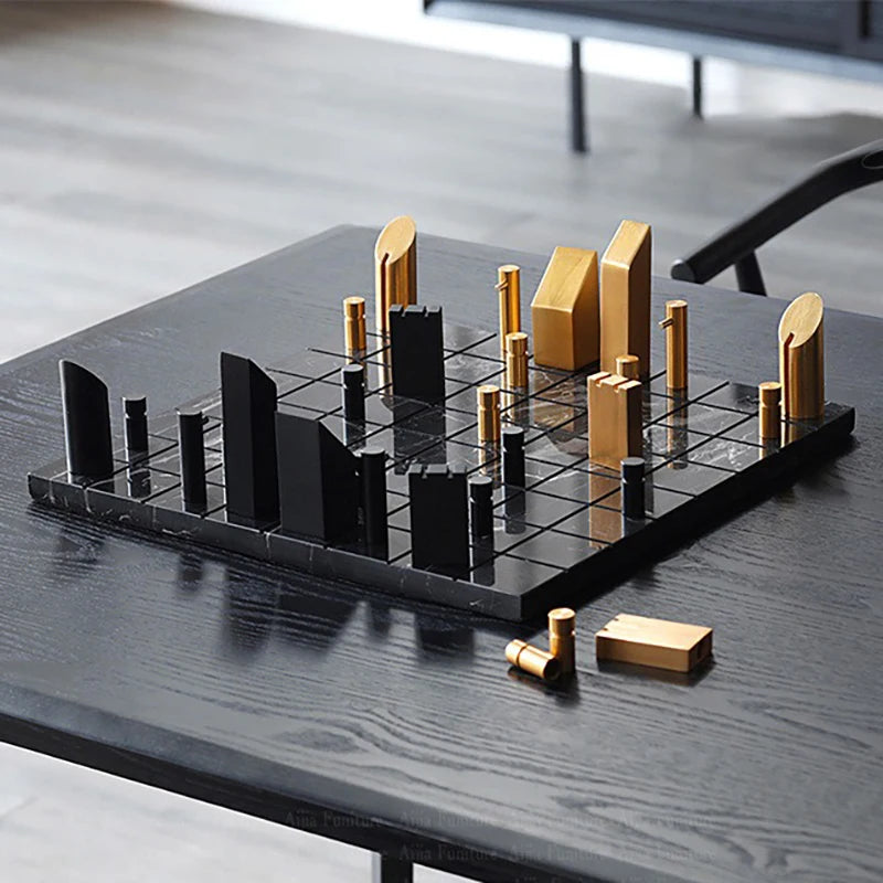 Metal Chess Set Luxury Marble Checkerboard Aluminum Chess Pieces Children Adults Board Games Creative Family Table Games Gifts