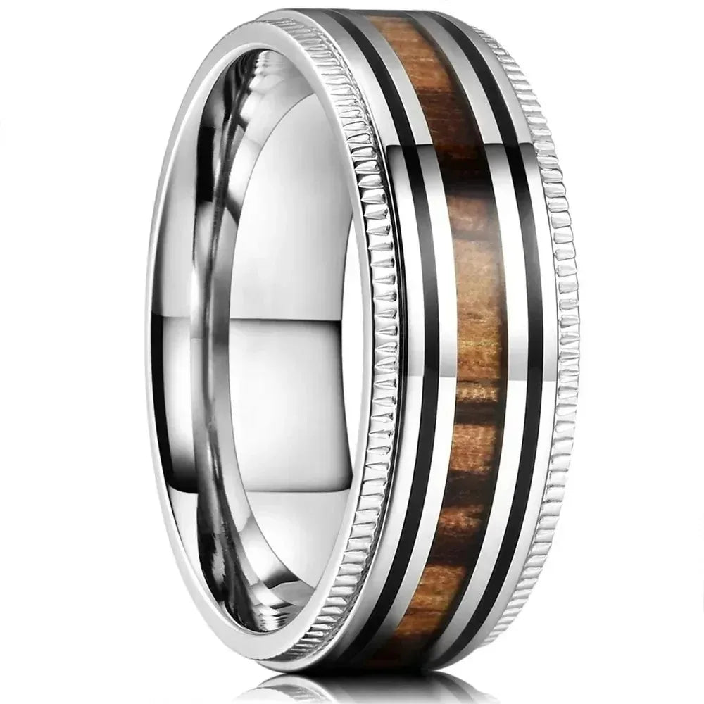 Fashion 8MM Gold Color Men Stainless Steel Ring Pink Abalone Shell Inlay Rings For Men Women Wedding Engagement Jewelry Gift