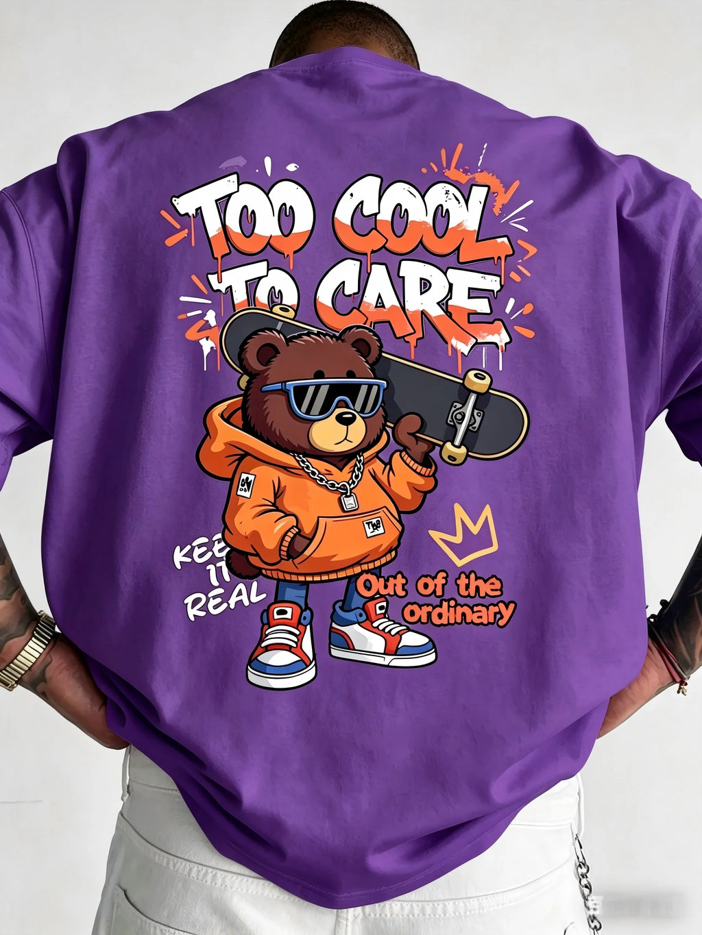 European and American men's summer new skateboard teddy bear print soft and breathable round neck T-shirt outdoor street top