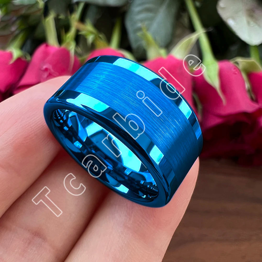 TCarbide 10mm 12mm Mens Big Finger Ring Tungsten Engagement Wedding Band Polished Brushed Multicolor Available Comfort Fit