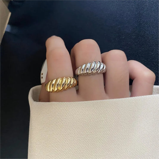 925 Sterling Silver Twisted Croissants Rings for Women Men Minimalist Chunky Geometric Texture Vintage Jewelry Gift Dropshipping