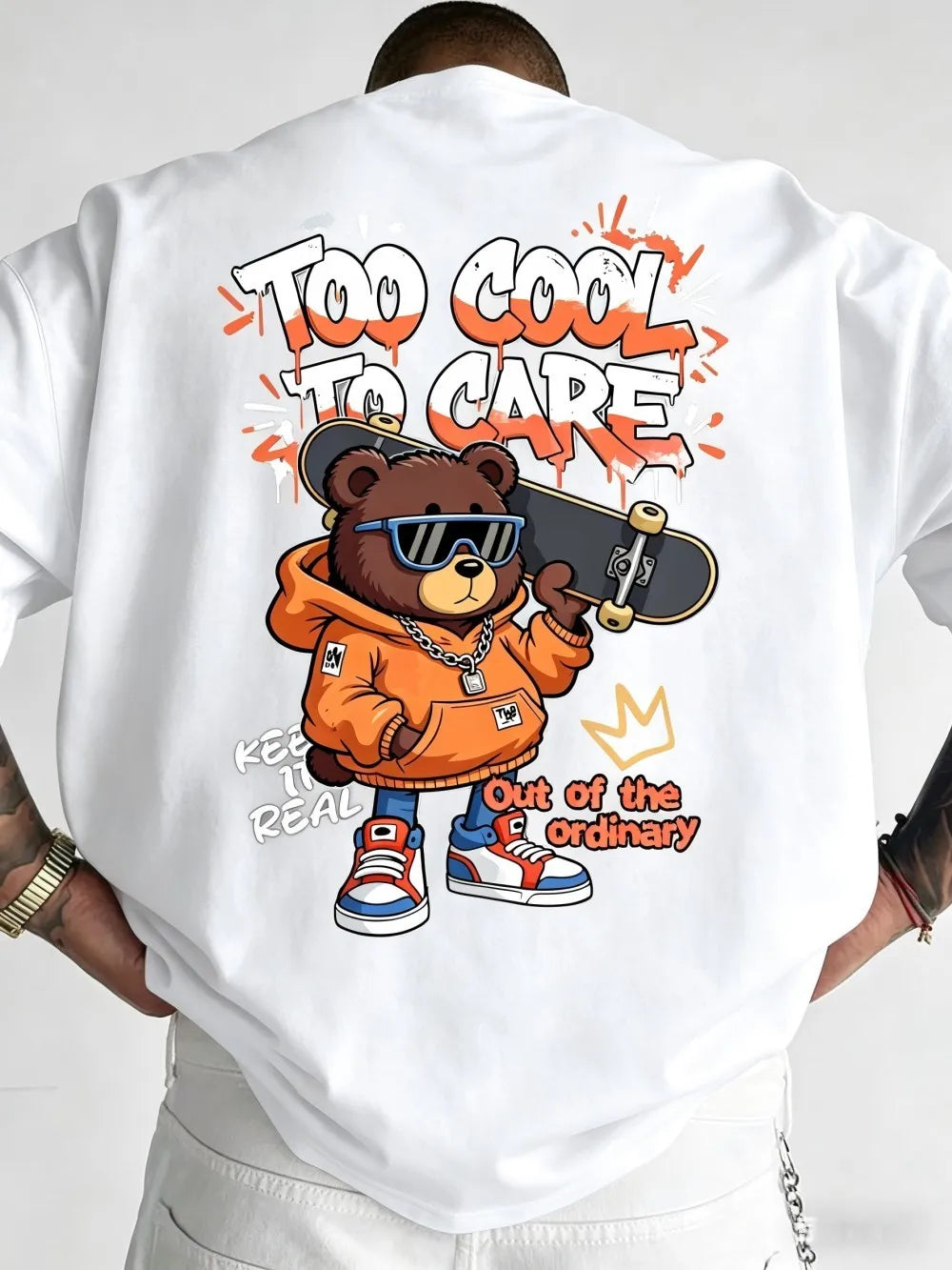 European and American men's summer new skateboard teddy bear print soft and breathable round neck T-shirt outdoor street top