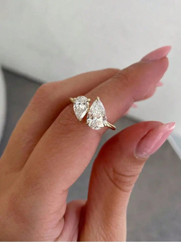 925 Sterling Silver Sparkling Water Drop Interweaving Dazzling Clear Pear CZ Finger Rings For Women Gift Wedding  Fine Jewelry
