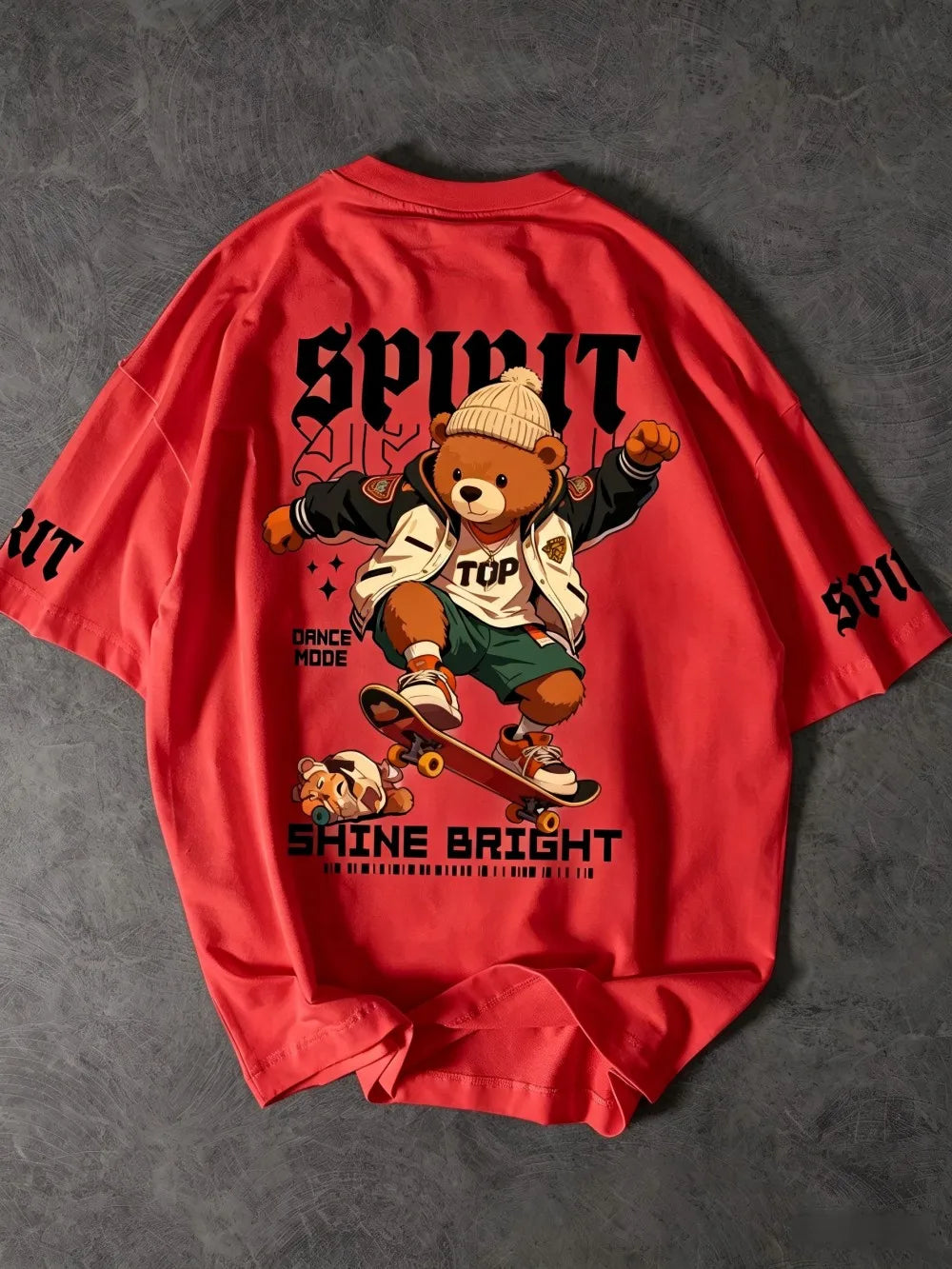 European and American men's summer teddy bear letter print comfortable and breathable round neck T-shirt outdoor street top