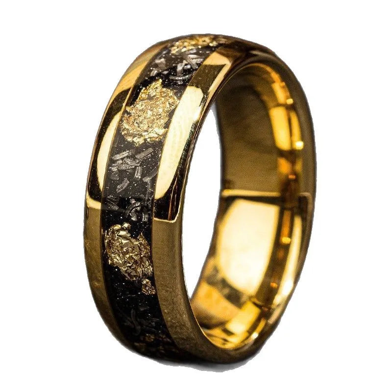 8MM Fashion Stainless Steel Rings Inlay Meteorite Abalone Shell Steel Rings For Men Women Wedding Engagement Band Jewelry Gift