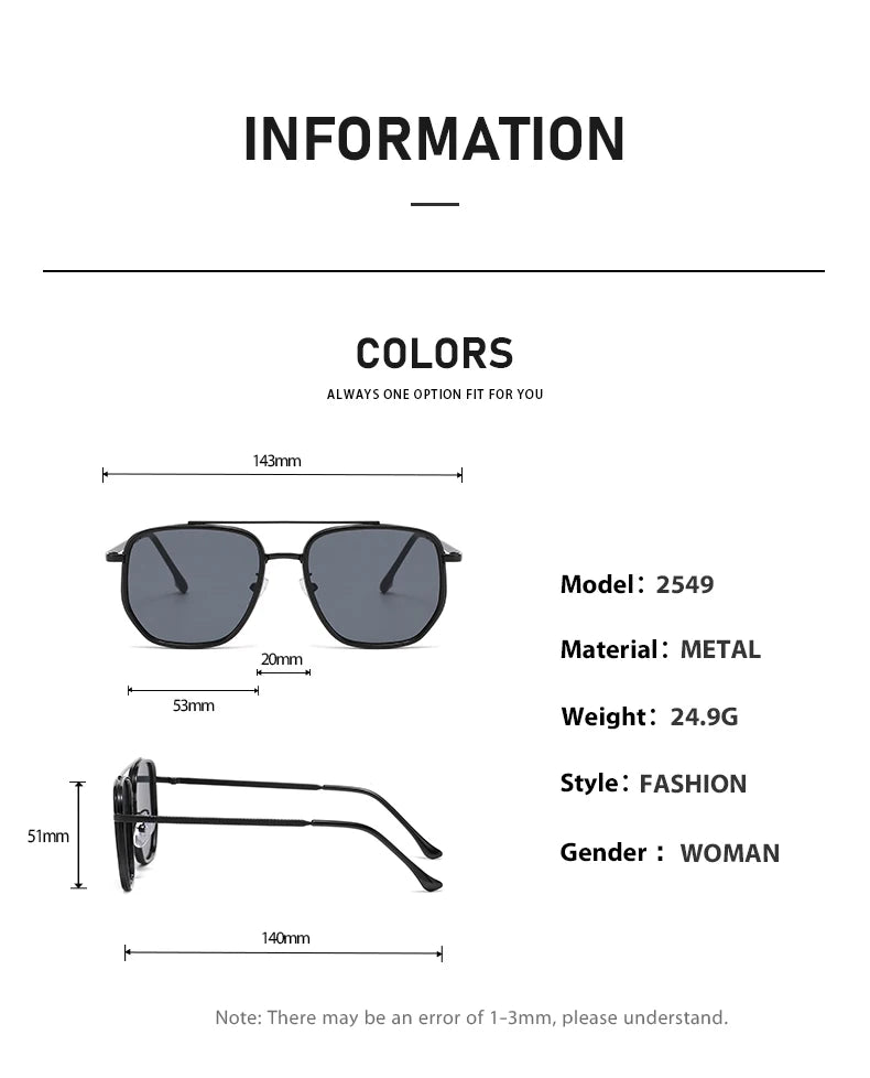 New Square Sunglasses Retro Sun Glasses For Driving Fashionable Double-bar Sun Protection Glasses For Women And Men 2549