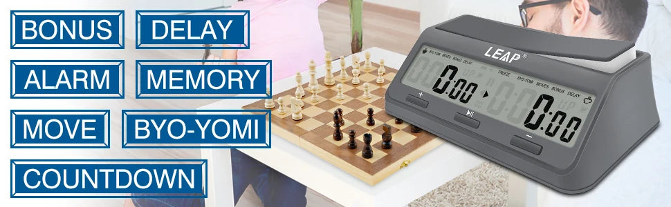 LEAP PQ9921 Chess Clock Digital Chess Timer for Board Games Timer 37 Preset Programme Countdown Bonus/Increment Delay Byo-yomi