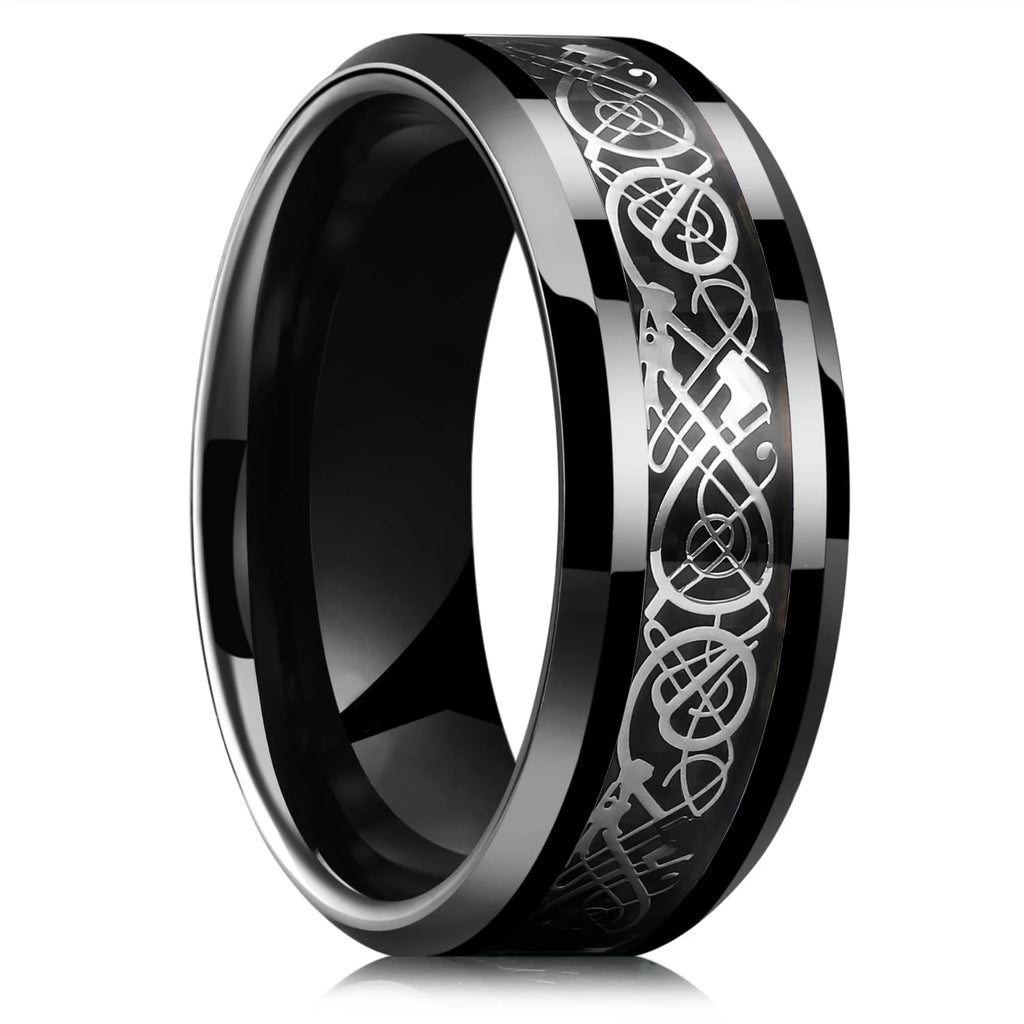 Gold Color Carbon Fiber Inlay Rings For Men, Luxury 8MM Men Gold Color Stainless Steel Rings, Wedding Band Jewelry Drop Shipping