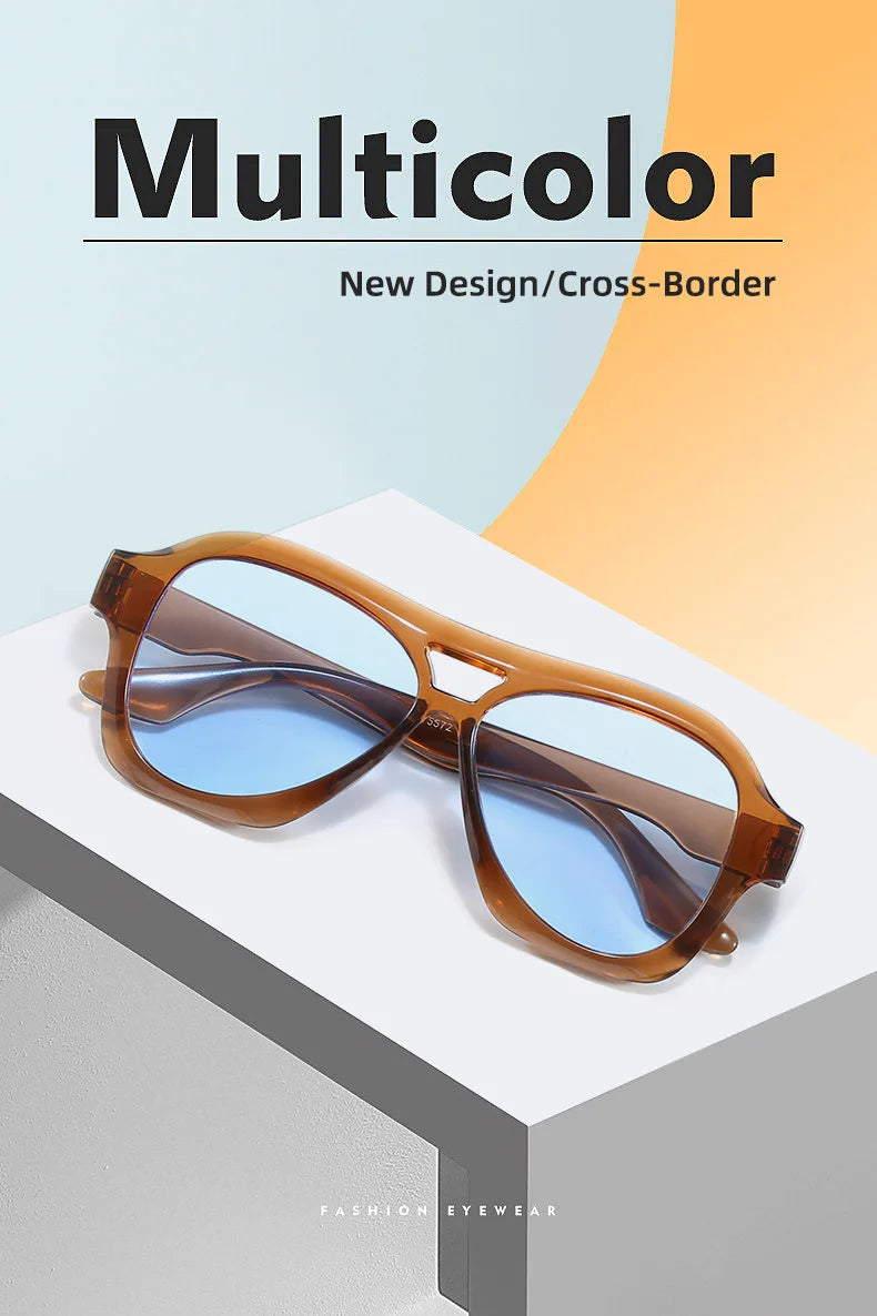 Retro Double Beam Sunglasses Women Brand Designer Glasses New Ins Fashion Personalized Gradient Eyewear Men Eyeglasses UV400