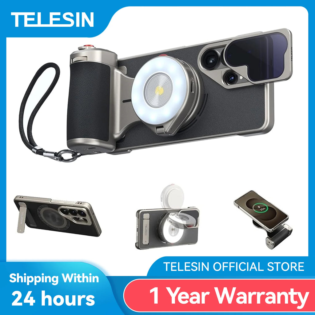 TELESIN Master Grip Kit for SAMSUNG S26 Ultra Magnetic Phone Camera Grip 3200mAh Battery Wireless Charging ND Filter Fill light