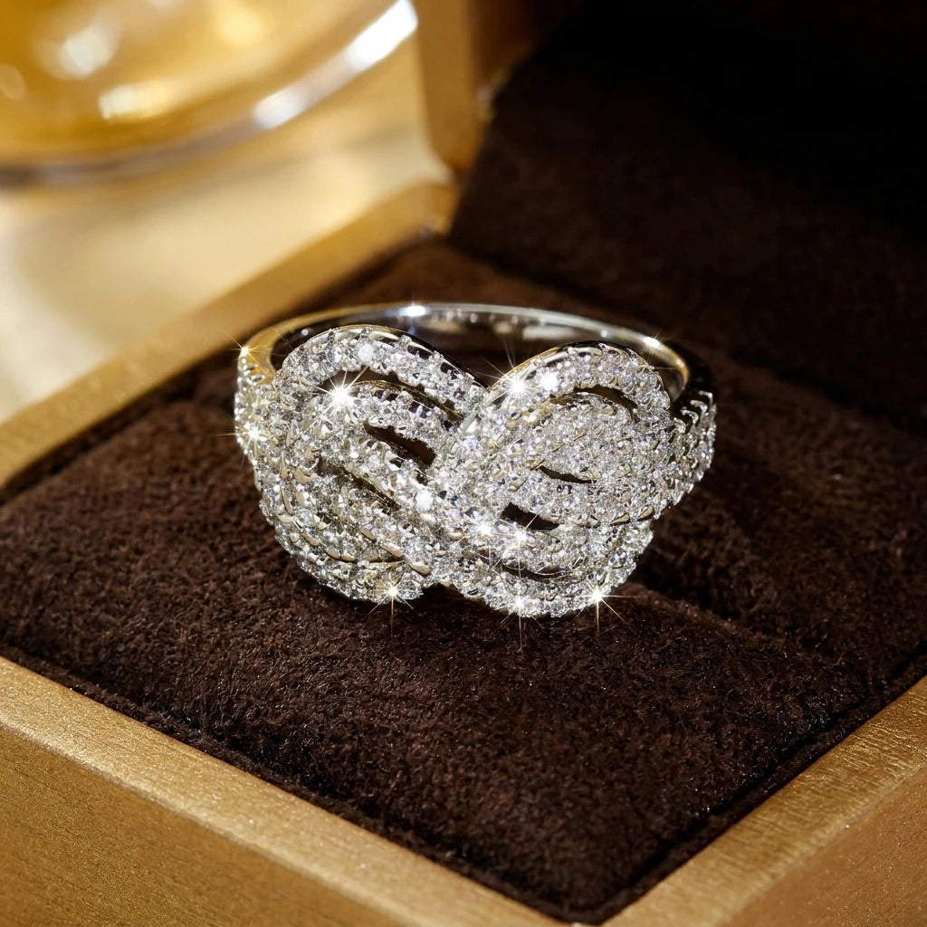 Creative Cross Knotting Design Rings For Women Fashion Sparkling CZ Zircon Geometric Finger Ring Party Dating Statement Jewelry