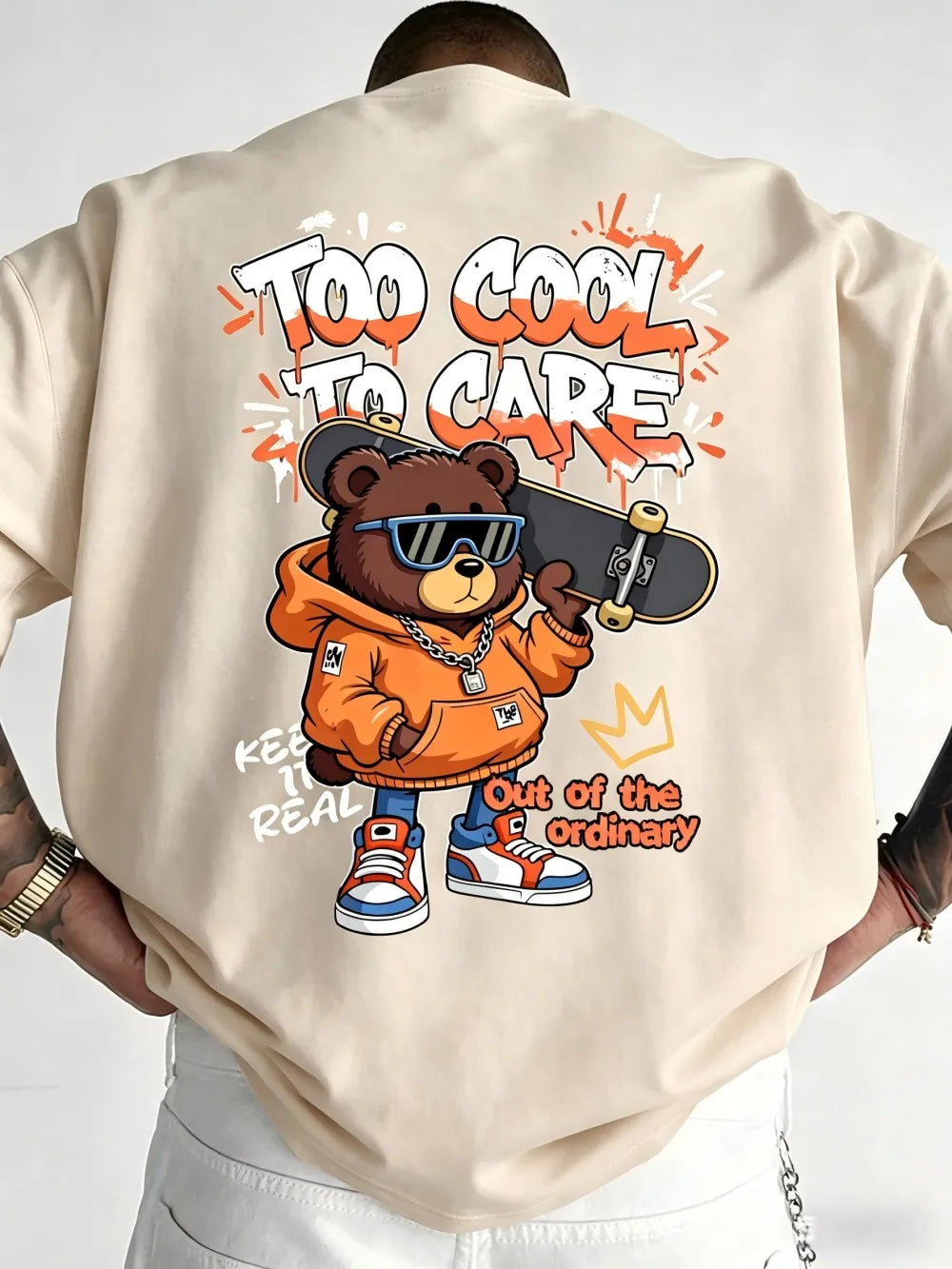 European and American men's summer new skateboard teddy bear print soft and breathable round neck T-shirt outdoor street top