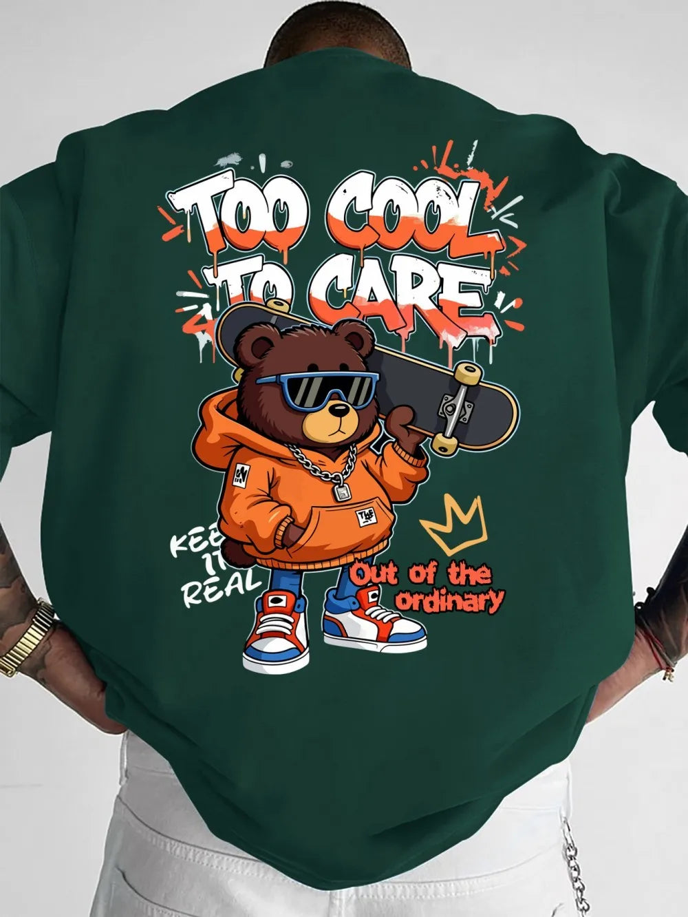European and American men's summer new skateboard teddy bear print soft and breathable round neck T-shirt outdoor street top