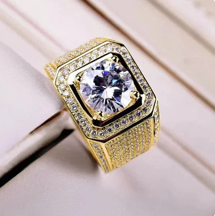 Milangirl  Clear Cubic Zircon Luxurious Round Men Ring   Wedding Band Male Rings Punk Rock Hip Hop Jewelry