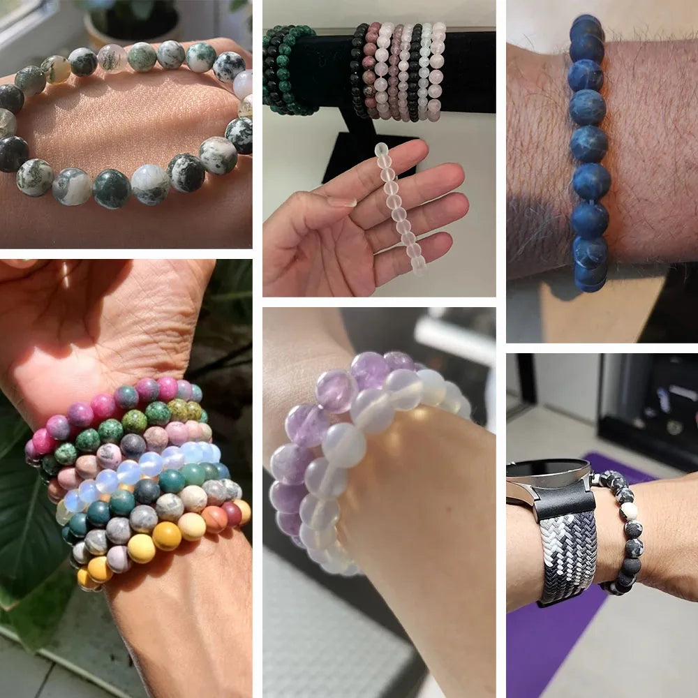 8mm Black White Natural Stone Bracelet Handmade Matte Opal Beaded Bracelets Energy Yoga Male Bracelet for Men Women Jewelry Gift
