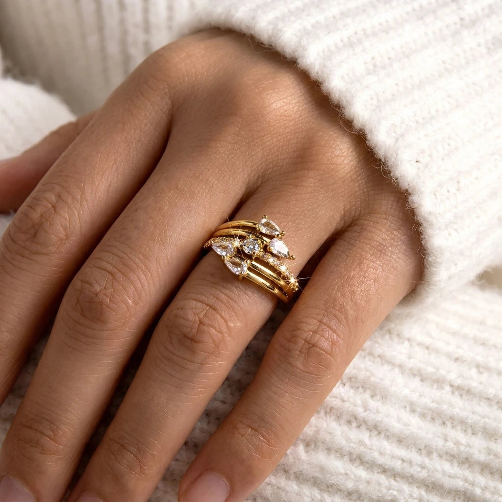 New Trendy Full Sparkling Cubic Zirconia Rings For Women Multiple Layers Gorgeous Finger Ring Party Daily Wear Luxury Jewelry
