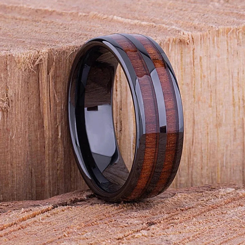 Fashion 8MM Gold Color Men Stainless Steel Ring Pink Abalone Shell Inlay Rings For Men Women Wedding Engagement Jewelry Gift