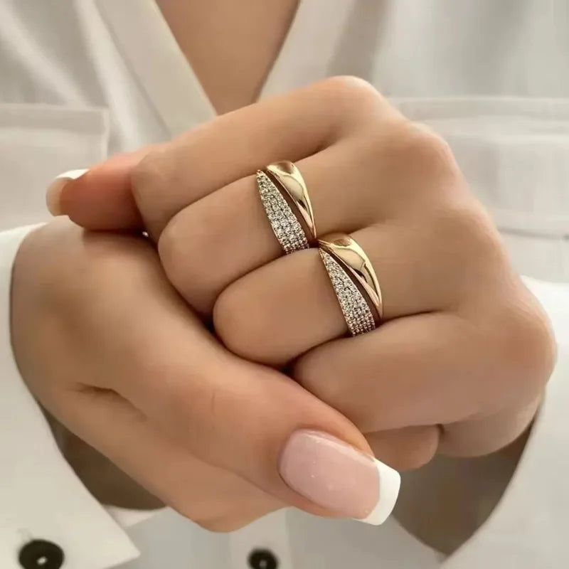 Gold Plated Sun Rings for Women Natural Stone Inlaid in Hollow Metal Texture Ring Trendy Jewelry