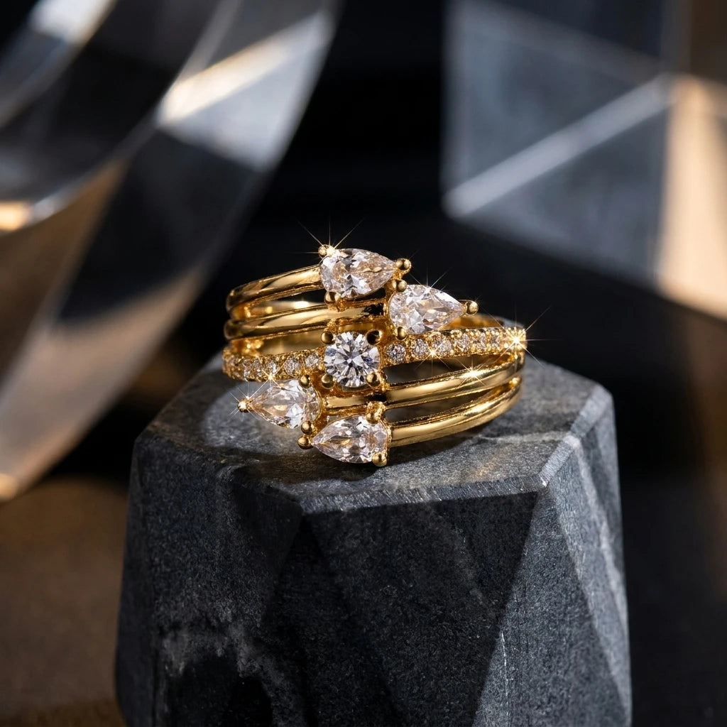 New Trendy Full Sparkling Cubic Zirconia Rings For Women Multiple Layers Gorgeous Finger Ring Party Daily Wear Luxury Jewelry