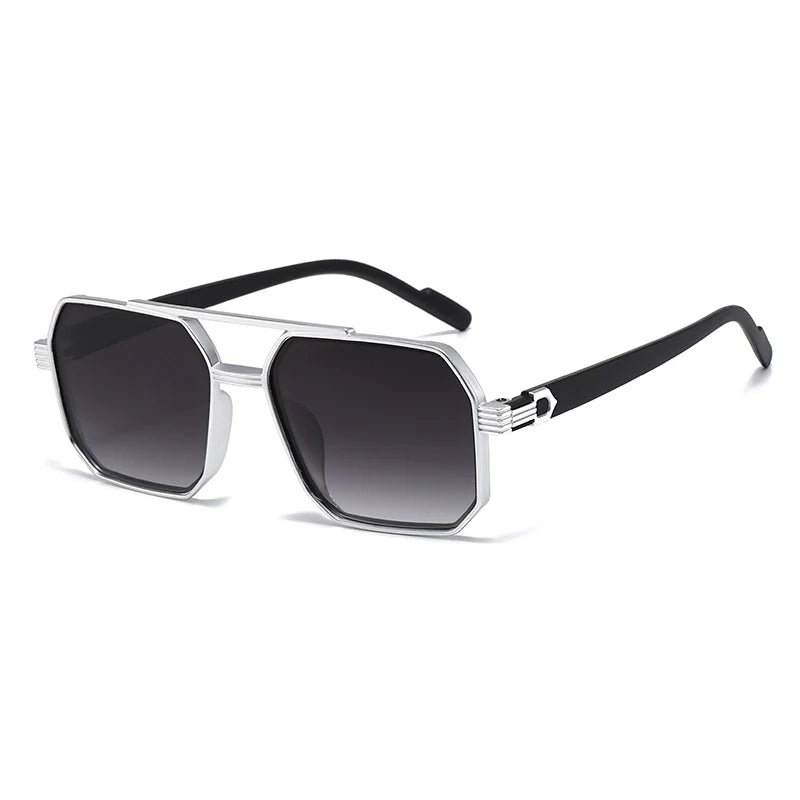 Hiking New Fashion Double Beam Polygonal Anti Light Glasses Retro Personalized Trendy Large Frame Eyewear European and American