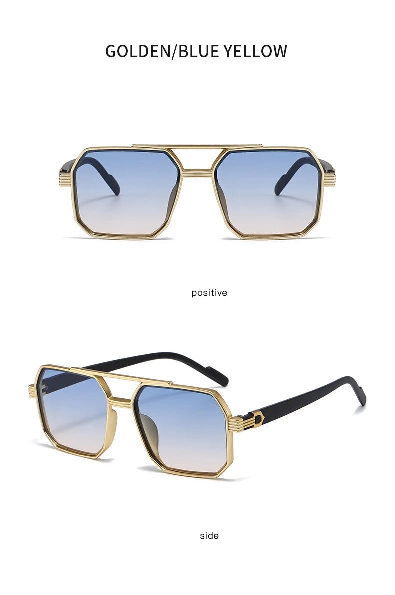 Hiking New Fashion Double Beam Polygonal Anti Light Glasses Retro Personalized Trendy Large Frame Eyewear European and American