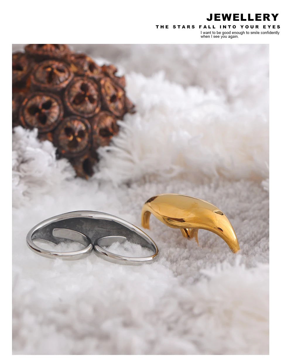 Yhpup Stainless Steel Metal Double Finger Geometric Ring Personality Rust Proof Attractive Big Exaggerated Jewelry Gift