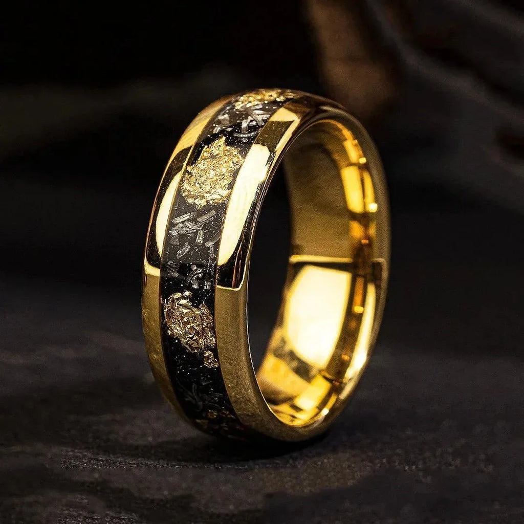 Fashion 8MM Gold Color Men Stainless Steel Ring Pink Abalone Shell Inlay Rings For Men Women Wedding Engagement Jewelry Gift