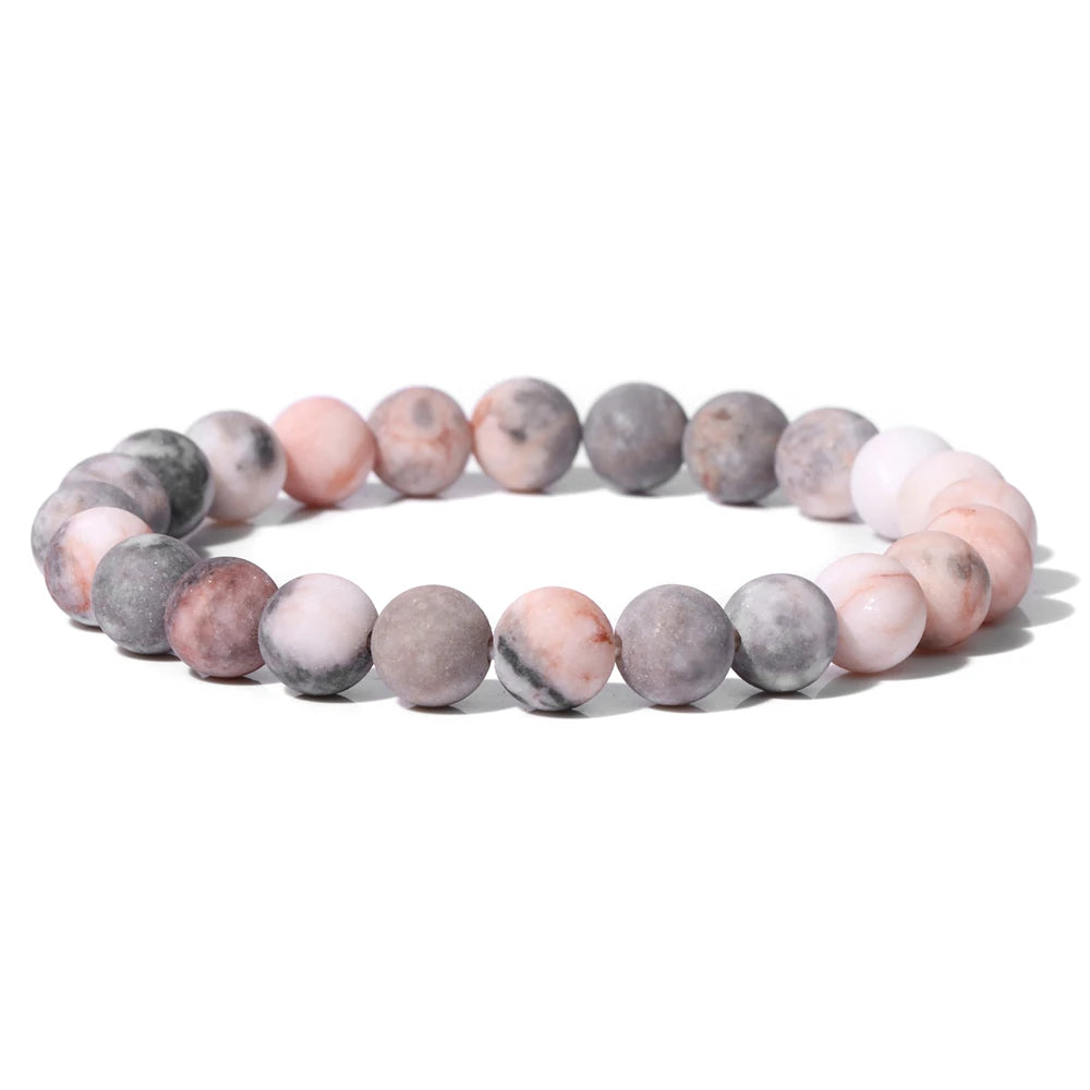 8mm Black White Natural Stone Bracelet Handmade Matte Opal Beaded Bracelets Energy Yoga Male Bracelet for Men Women Jewelry Gift