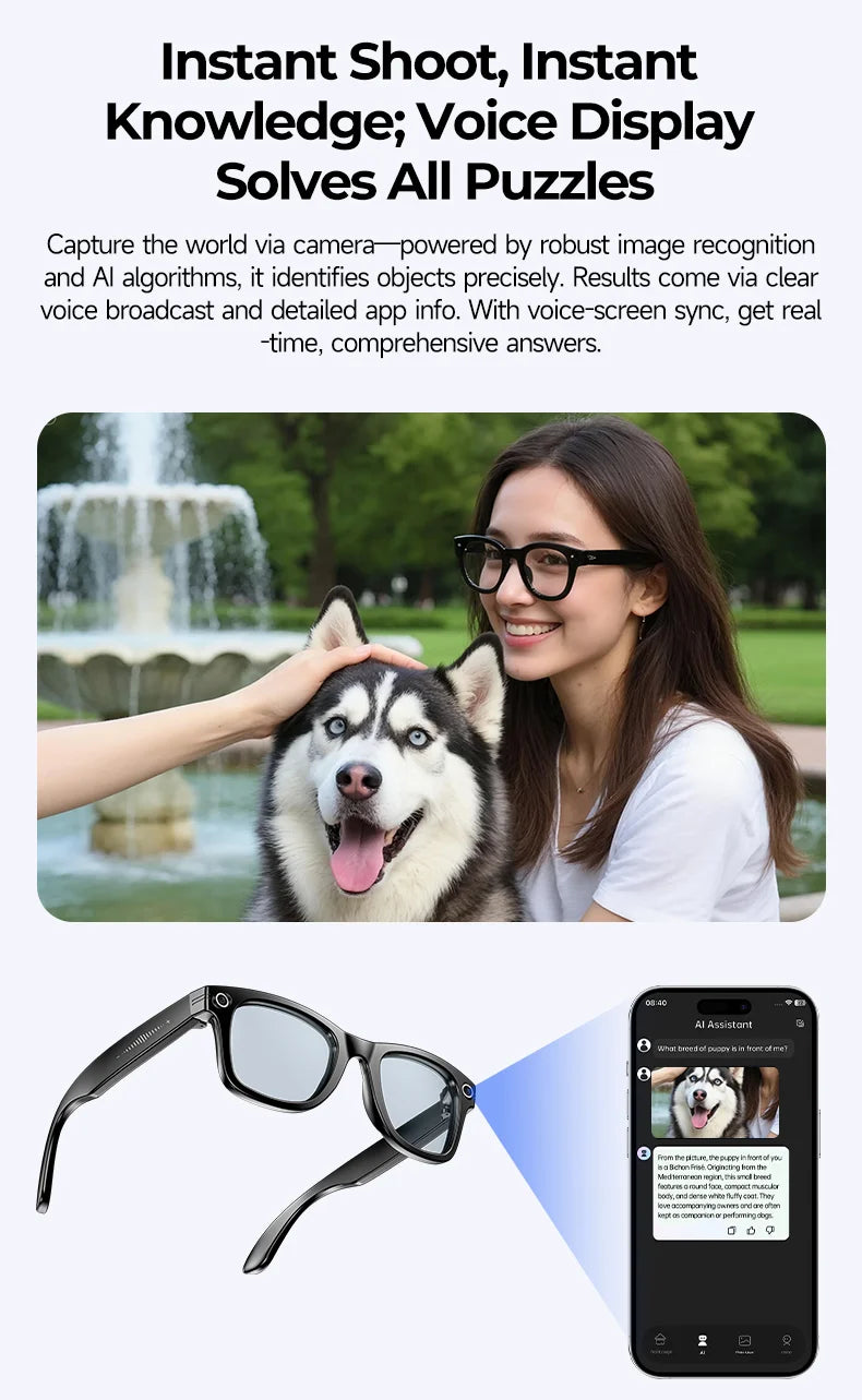 Multifunctional  Smart AI Camera Glasses with 8MP 140+ Languages Real-Time Translation Bluetooth Music 1080P Video Recording